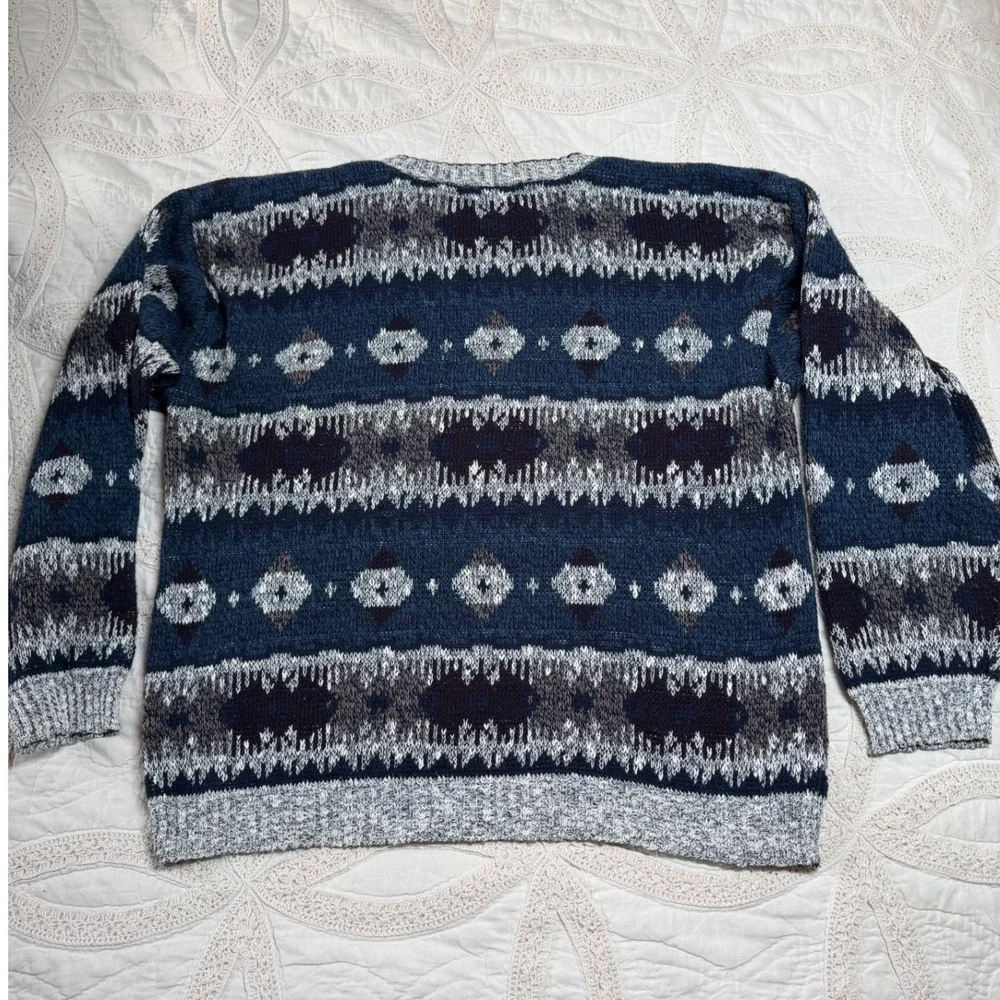 Vintage Method Mens Large Sweater Blue Grandpacore Geometric‎ Fair Isle Acrylic